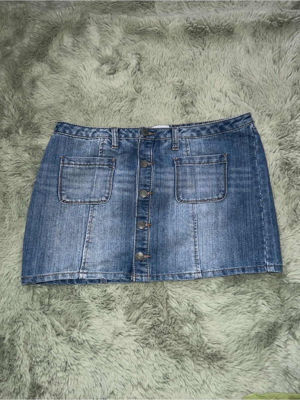 SO Blue Button-Front Denim Mini Skirt